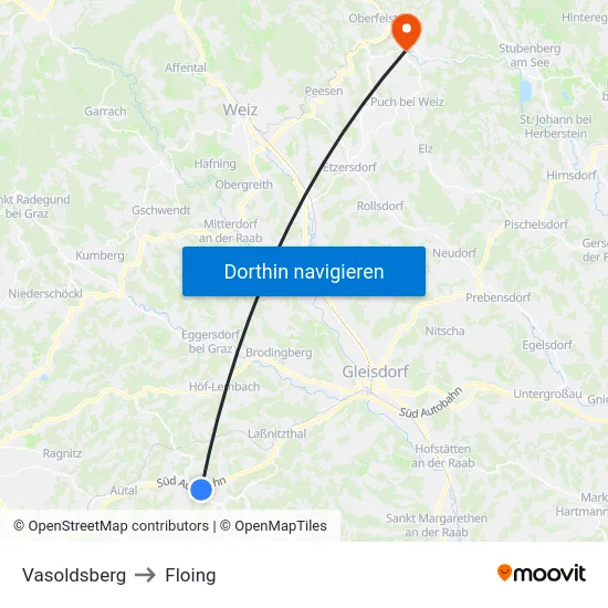 Vasoldsberg to Floing map