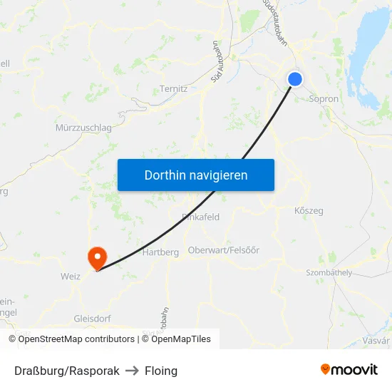 Draßburg/Rasporak to Floing map