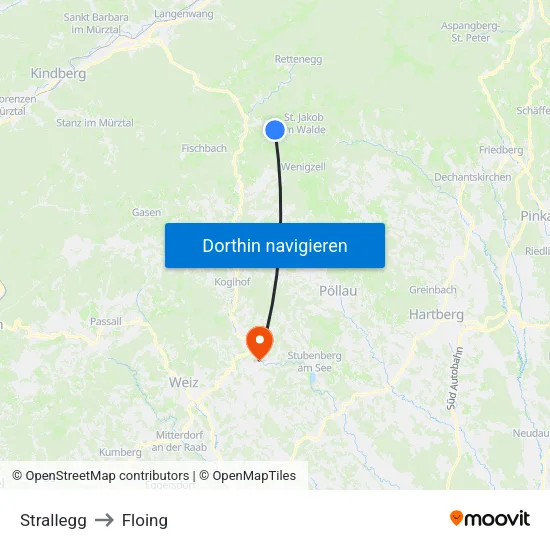 Strallegg to Floing map