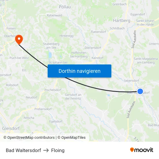 Bad Waltersdorf to Floing map