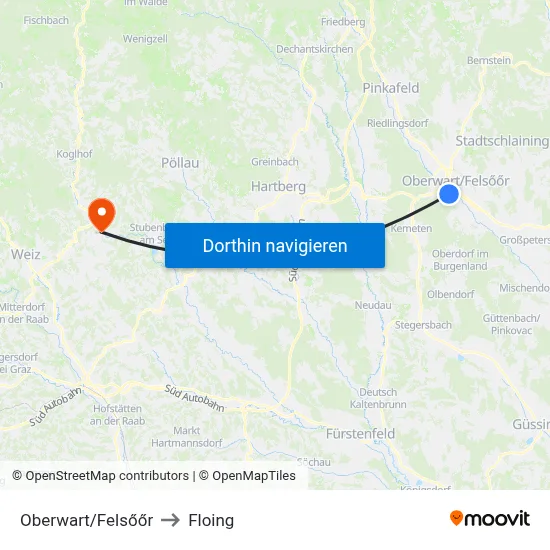 Oberwart/Felsőőr to Floing map