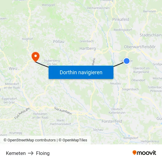 Kemeten to Floing map