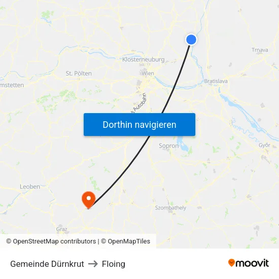 Gemeinde Dürnkrut to Floing map