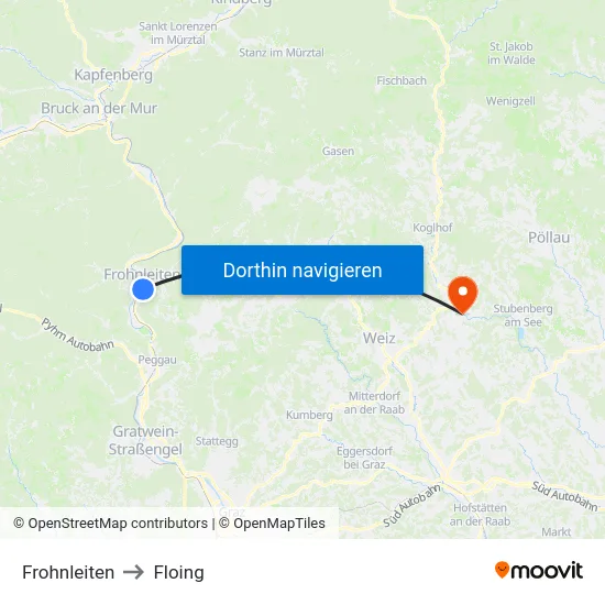 Frohnleiten to Floing map