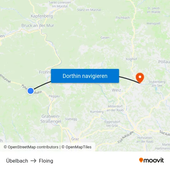 Übelbach to Floing map