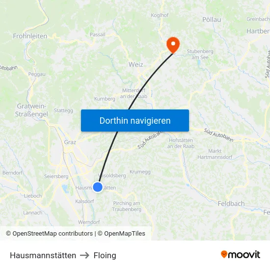 Hausmannstätten to Floing map