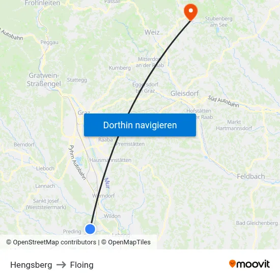 Hengsberg to Floing map