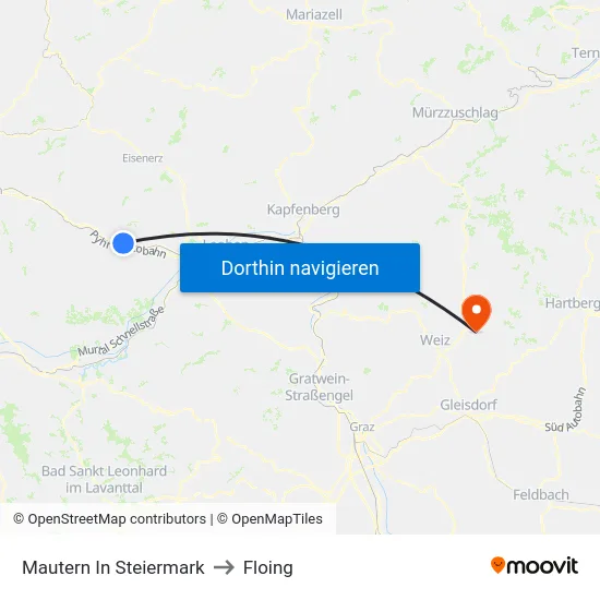 Mautern In Steiermark to Floing map