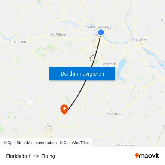 Floridsdorf to Floing map