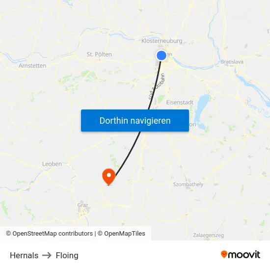 Hernals to Floing map