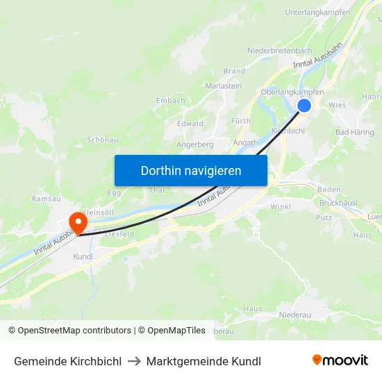 Gemeinde Kirchbichl to Marktgemeinde Kundl map