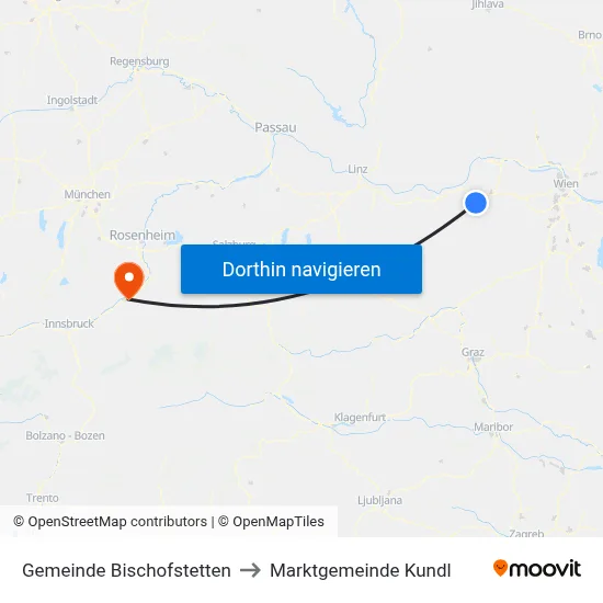 Gemeinde Bischofstetten to Marktgemeinde Kundl map