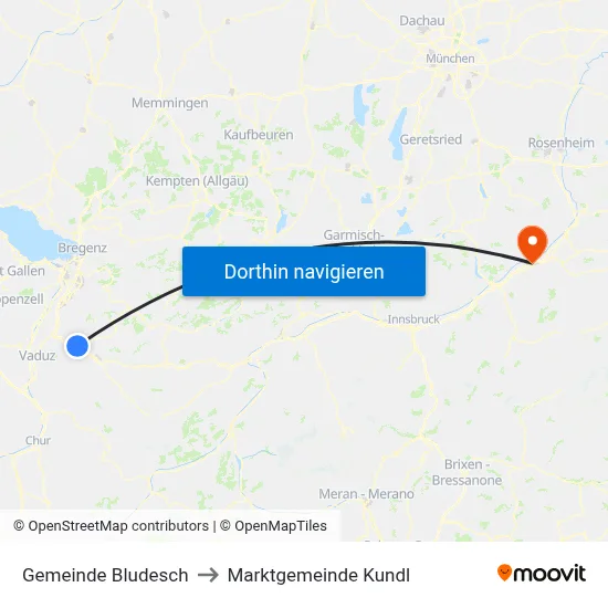 Gemeinde Bludesch to Marktgemeinde Kundl map