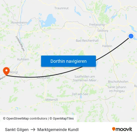 Sankt Gilgen to Marktgemeinde Kundl map