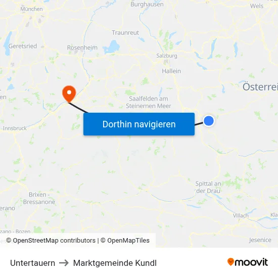 Untertauern to Marktgemeinde Kundl map