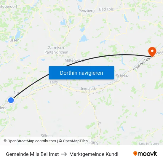 Gemeinde Mils Bei Imst to Marktgemeinde Kundl map