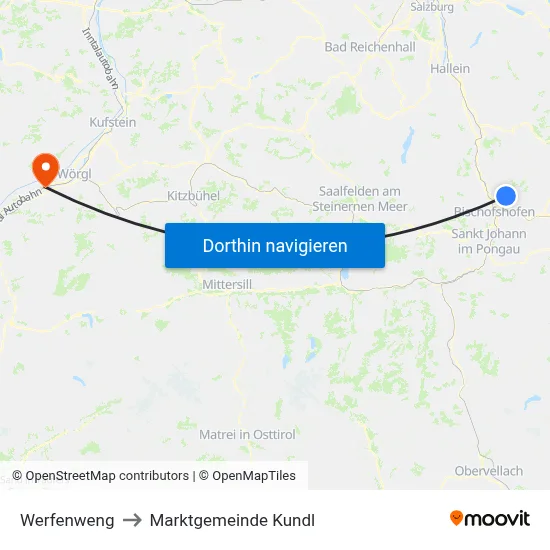 Werfenweng to Marktgemeinde Kundl map