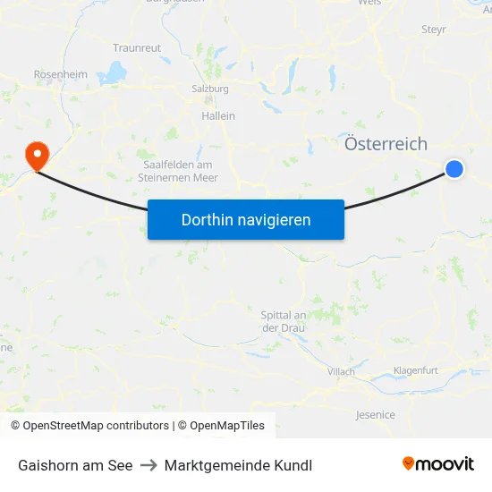 Gaishorn am See to Marktgemeinde Kundl map