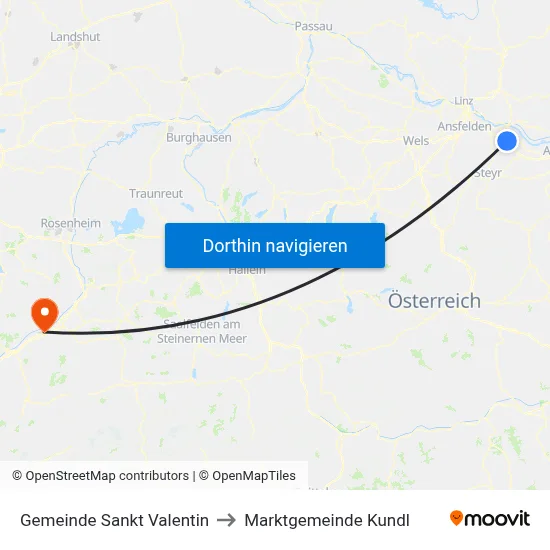 Gemeinde Sankt Valentin to Marktgemeinde Kundl map