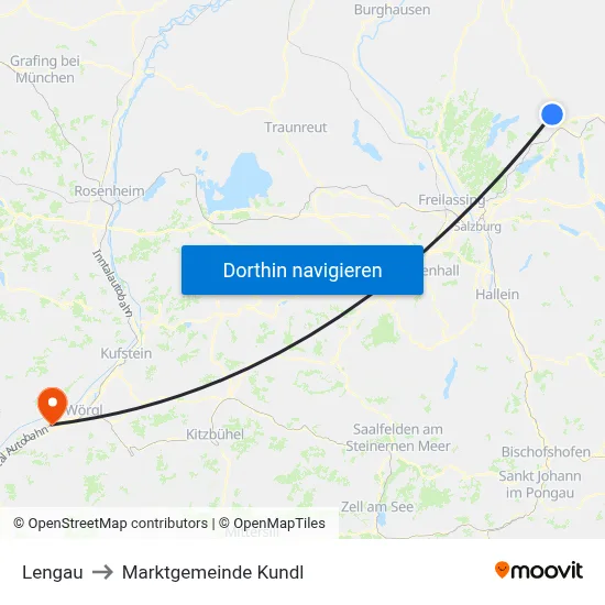 Lengau to Marktgemeinde Kundl map