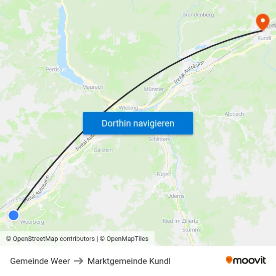 Gemeinde Weer to Marktgemeinde Kundl map