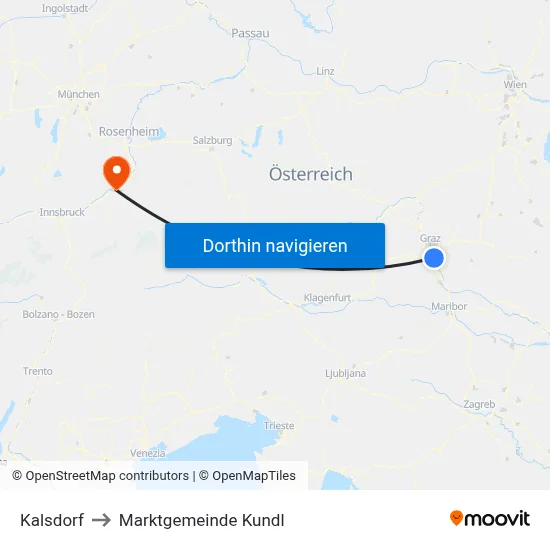 Kalsdorf to Marktgemeinde Kundl map
