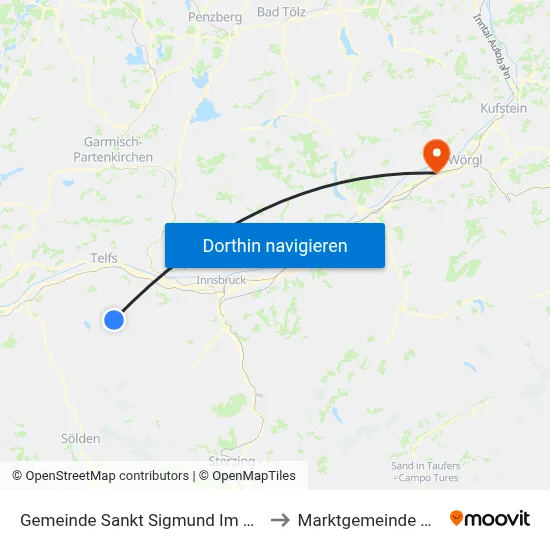 Gemeinde Sankt Sigmund Im Sellrain to Marktgemeinde Kundl map