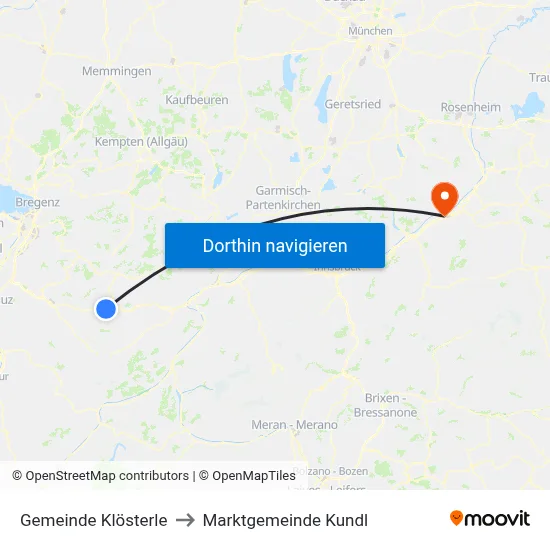 Gemeinde Klösterle to Marktgemeinde Kundl map