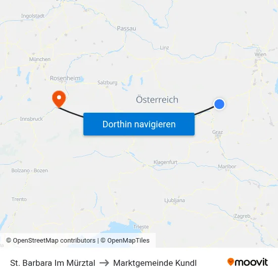 St. Barbara Im Mürztal to Marktgemeinde Kundl map
