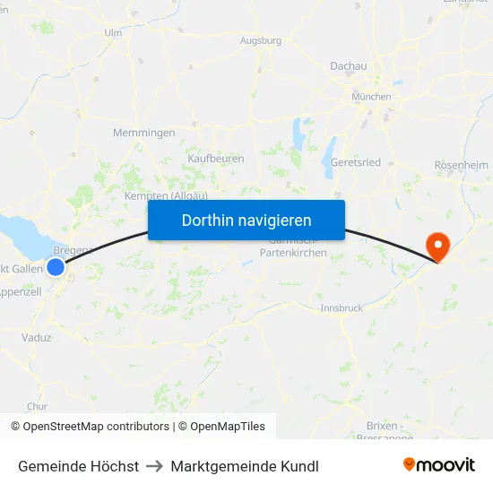 Gemeinde Höchst to Marktgemeinde Kundl map