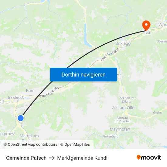Gemeinde Patsch to Marktgemeinde Kundl map