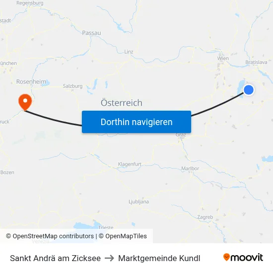 Sankt Andrä am Zicksee to Marktgemeinde Kundl map