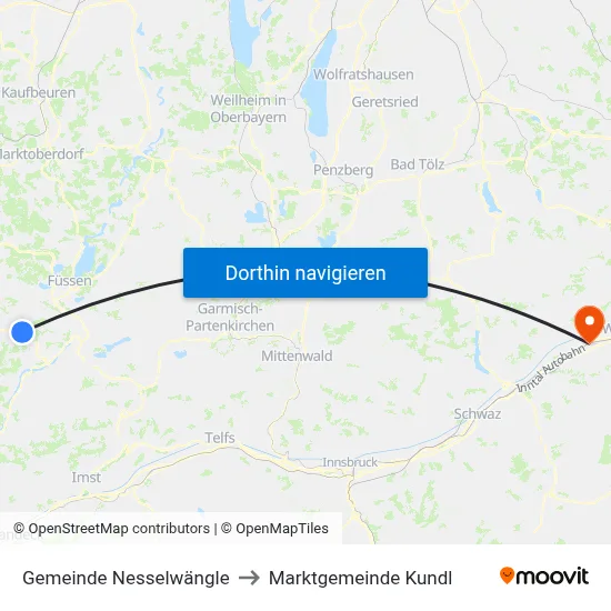 Gemeinde Nesselwängle to Marktgemeinde Kundl map