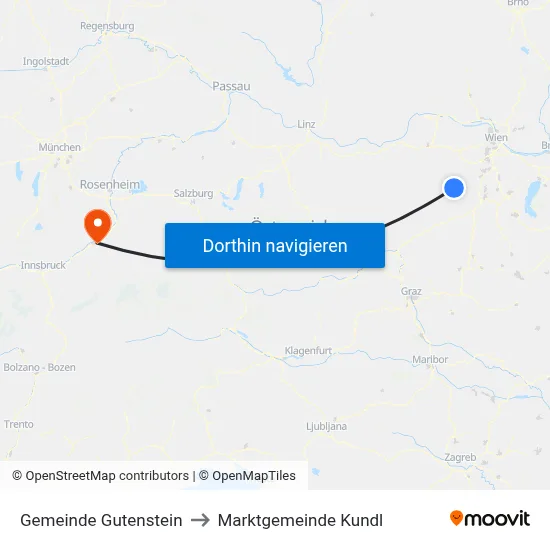 Gemeinde Gutenstein to Marktgemeinde Kundl map