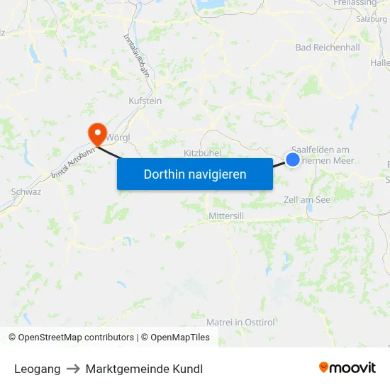 Leogang to Marktgemeinde Kundl map