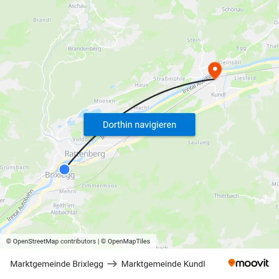 Marktgemeinde Brixlegg to Marktgemeinde Kundl map