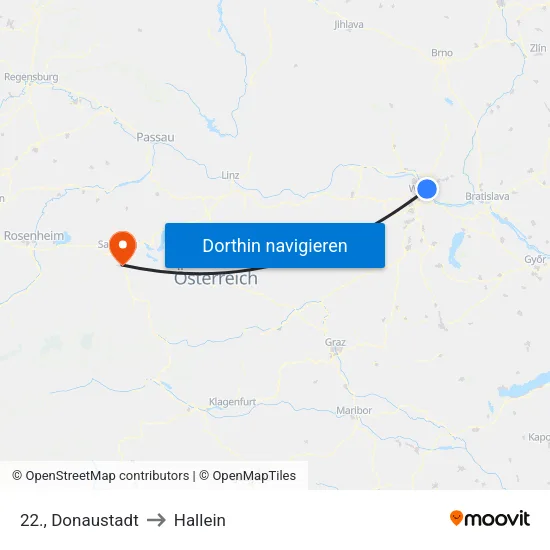 22., Donaustadt to Hallein map