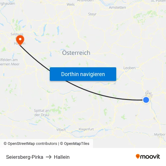Seiersberg-Pirka to Hallein map