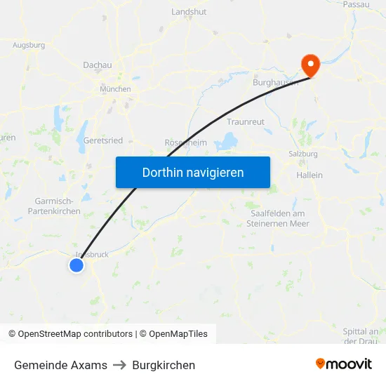Gemeinde Axams to Burgkirchen map
