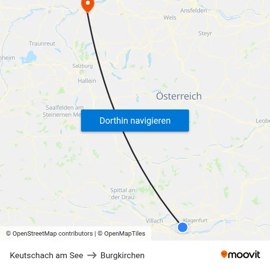 Keutschach am See to Burgkirchen map