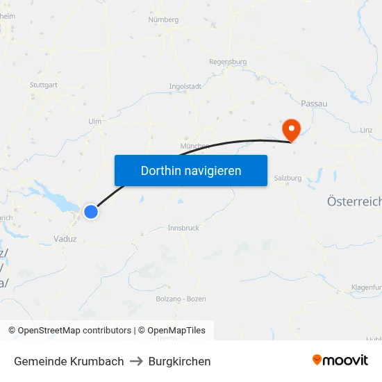 Gemeinde Krumbach to Burgkirchen map