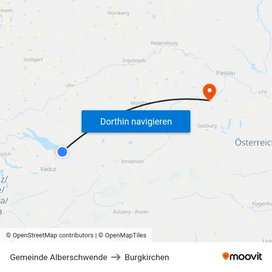 Gemeinde Alberschwende to Burgkirchen map