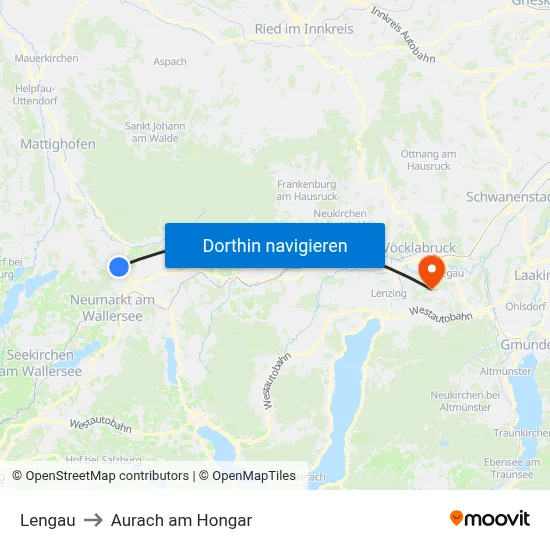 Lengau to Aurach am Hongar map