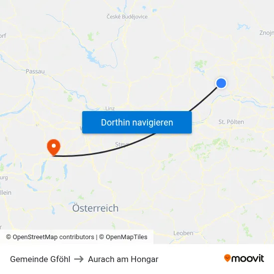 Gemeinde Gföhl to Aurach am Hongar map