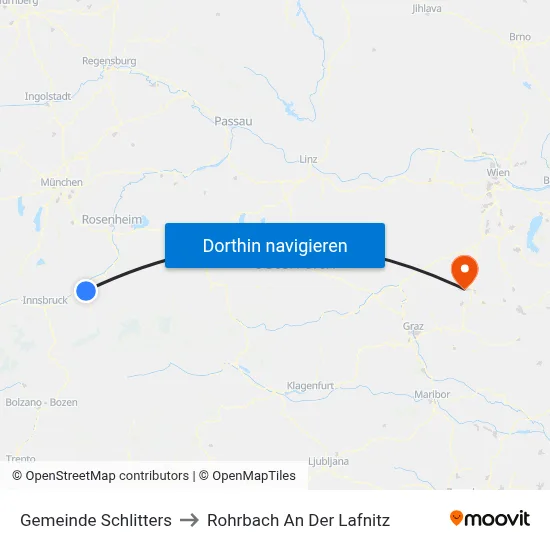 Gemeinde Schlitters to Rohrbach An Der Lafnitz map