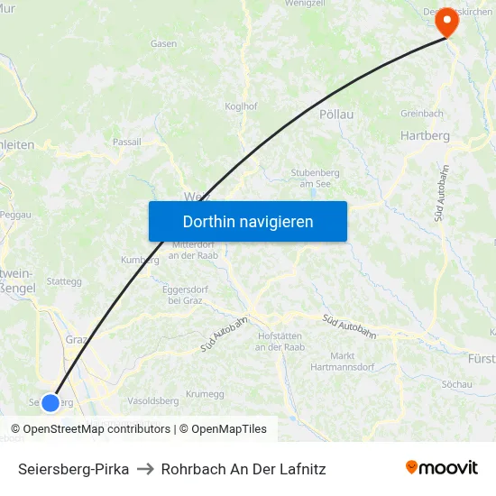 Seiersberg-Pirka to Rohrbach An Der Lafnitz map
