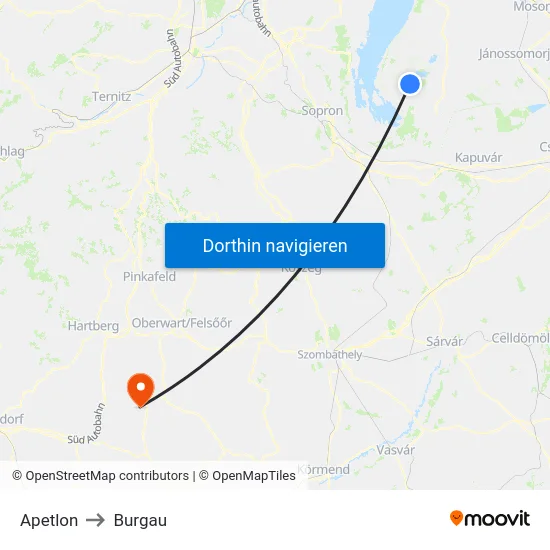 Apetlon to Burgau map