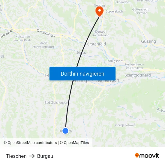 Tieschen to Burgau map