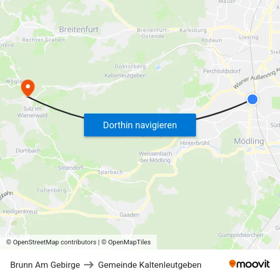 Brunn Am Gebirge to Gemeinde Kaltenleutgeben map