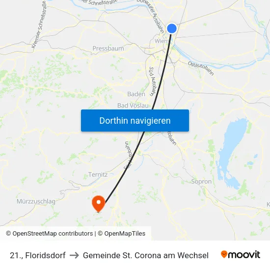 21., Floridsdorf to Gemeinde St. Corona am Wechsel map